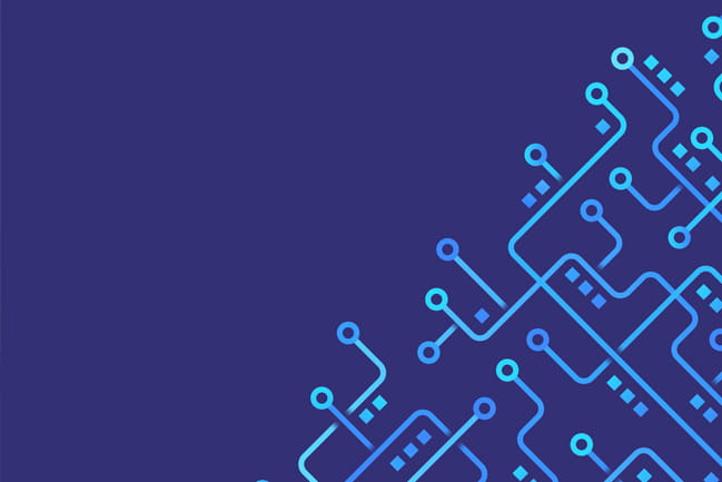 blue background with computer algorithm pieces 