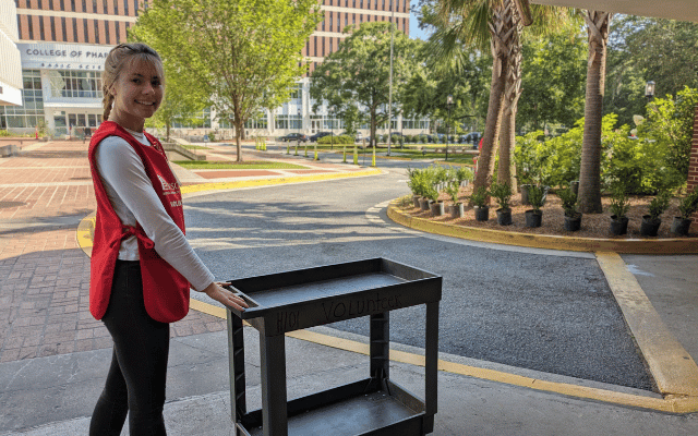 Volunteer ready for donation drop off